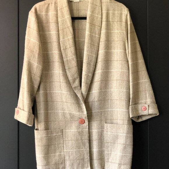 Vintage Tan & Brown 3/4 Sleeve Blazer - Picture 1 of 4